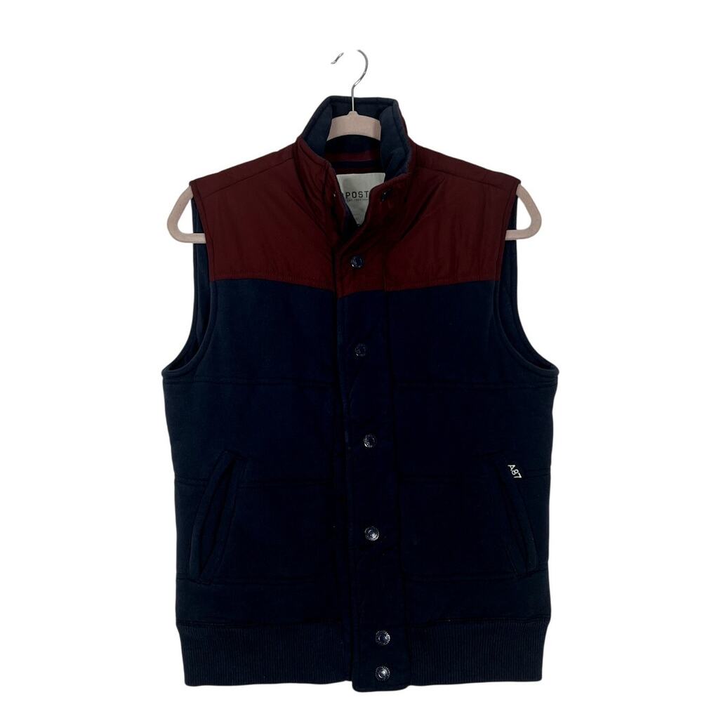 Aeropostale Navy Blue & Maroon Button Up Woven Quilted Vest w/ Pockets Size S/P